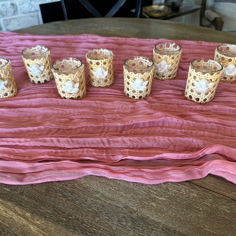 Rattan & cherub angel candle holders